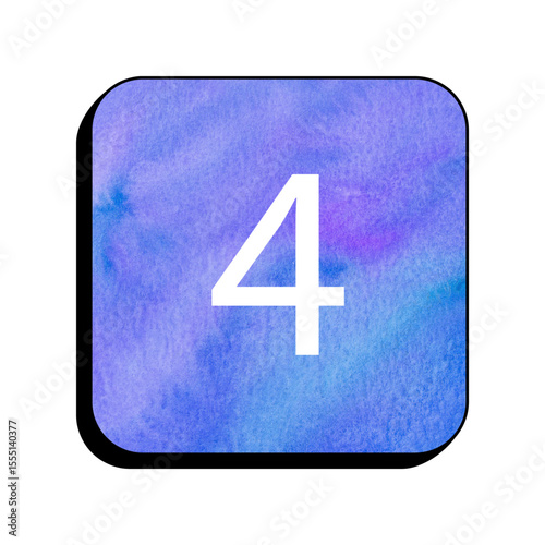 Numeric Essence: A captivating digital illustration features the number four, superimposed over a gradient of watercolor-textured backgrounds.
