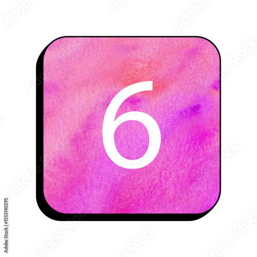 Number Six: Digit "6" with a watercolor background, presented as a visual representation of the number "6" against a beautifully painted watercolor backdrop.