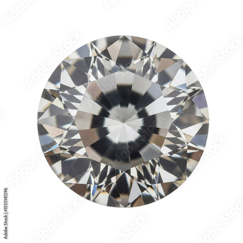 Faceted round zircon gemstone with brilliant clarity on transparent background