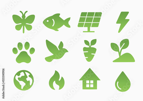 Green Energy Vector Pack – tree, world, leaf, tree, Plant-Based, and Sustainable Icons