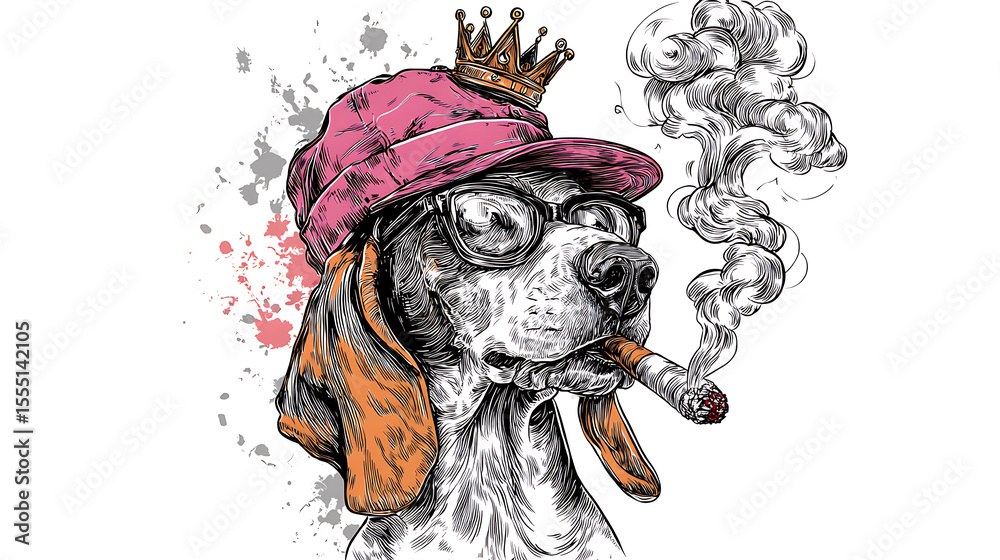 Fototapeta premium American Foxhound in a Hat with Cigar