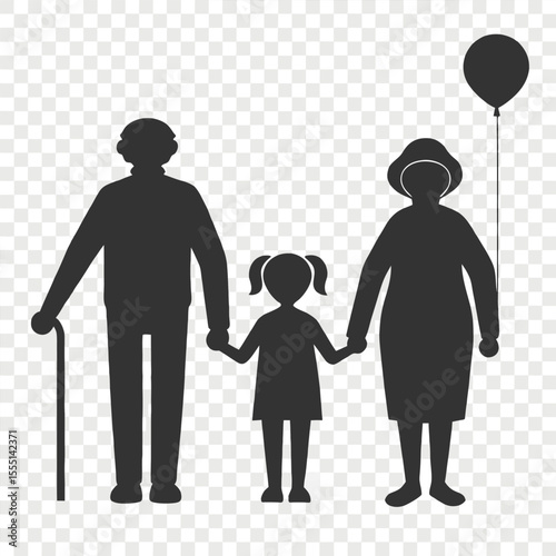 Grandparents with Grandchild Holding Hands Icon Illustration