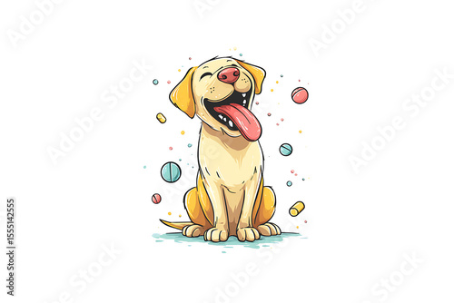 Cartoon Dog Playing with Toys