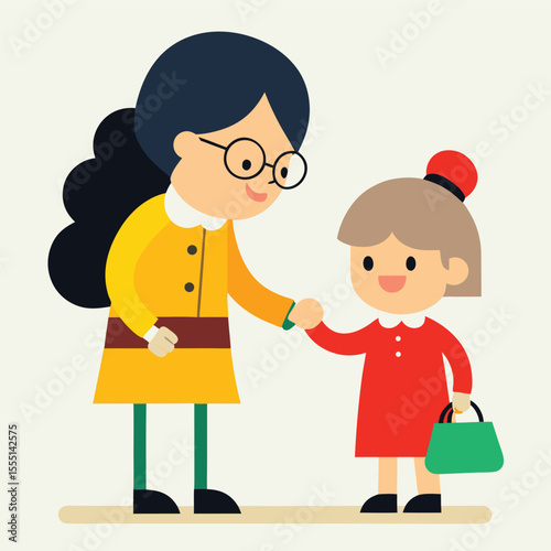 Teacher and Student Holding Hands Walking Together to School