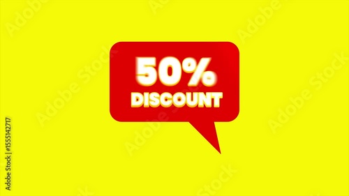 Discount speech bubbles. Sale price promo sign. 50 percent discount offer tag animation.