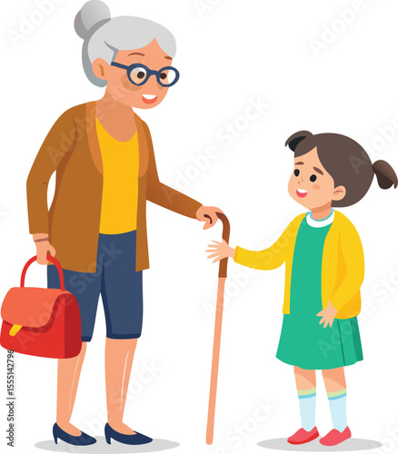 Grandmother and Granddaughter Walking Together Happy Family Time Elderly Woman Child