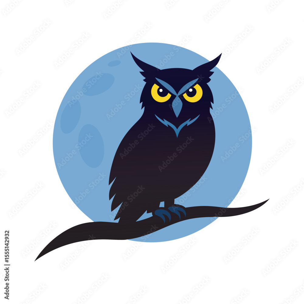 Fototapeta premium Owl Silhouette Sitting On Moonlit Branch