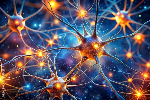 Microscopic view of neurons with glowing connections and intricate details