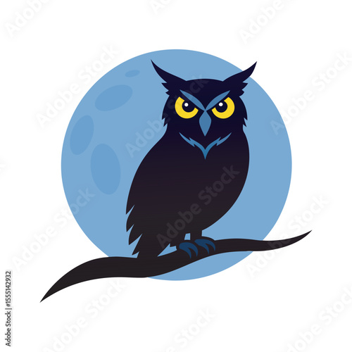 Owl Silhouette Sitting On Moonlit Branch