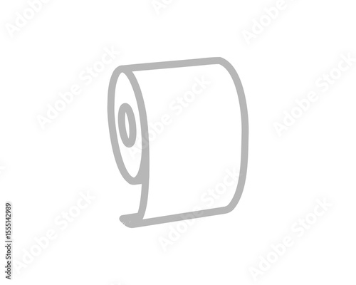 Simple, minimalist grey line art illustration of a roll of toilet paper.  Perfect for website icons, app design, or representing hygiene, cleanliness, or even the concept of continuous flow.