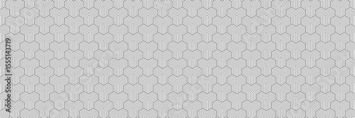 horizontal seamless black lines in geometric hexagon design on white for pattern and background.
