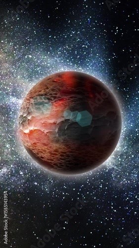 Wallpaper Mural A planet with a rocky, textured surface with meteor craters orbits in space. A satellite planet orbits it.
 Torontodigital.ca