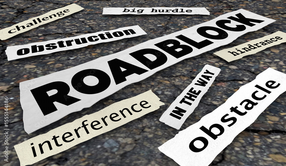 Fototapeta premium Roadblock News Headlines Challenge Problem Trouble Ahead Obstacle 3d Illustration
