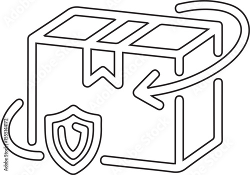 Parcel insurance vector icon editable black stroke package with shield symbol of secure shipping on transparent background