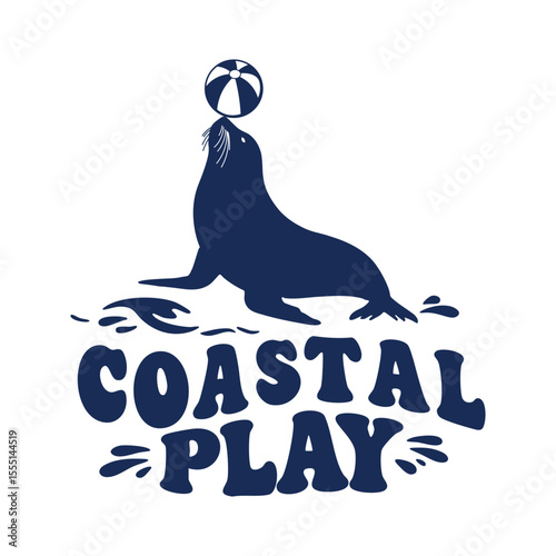 Silhouette of a playful sea lion balancing a beach ball showcasing coastal fun perfect for summer travel and tourism