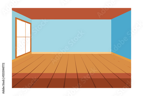 Empty Room Interior Design Light Blue Walls, Wooden Floor, and Window