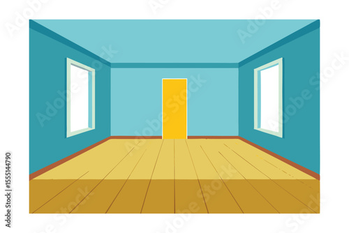Empty Room Interior Design Simple Yellow Door and Teal Walls