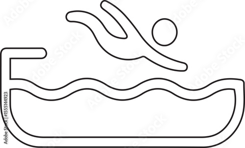 Swimming pool vector icon editable black stroke water recreation symbol with stairs and waves isolated on transparent background simple modern design