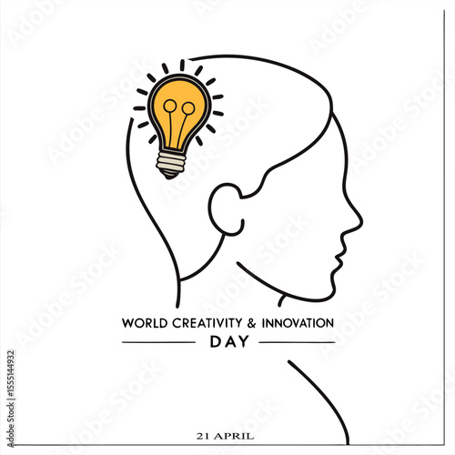 A lightbulb inside a head, symbolizing world creativity and innovation day on april 21st, isolated on white background
