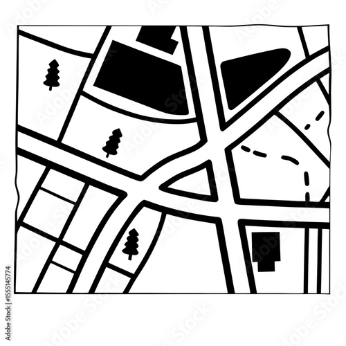 Vector Map Illustration Black and White City Street Guide