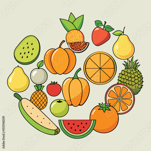 a collection of various fruits and vegetables.