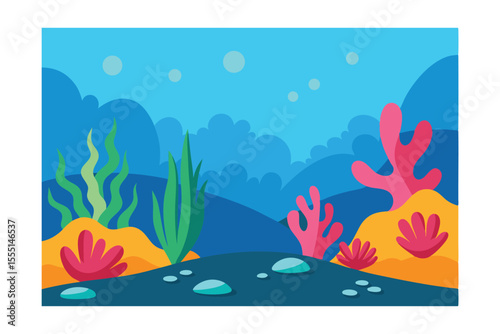 Vibrant Underwater Scene Ocean Plants, Coral Reef Illustration