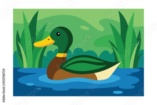 Charming Mallard Duck on Serene Pond Waterfowl Illustration