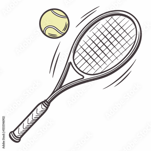 Tennis Racket Hitting Ball Vector Illustration