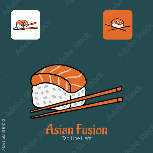 Delicious Sushi Roll with Chopsticks Logo