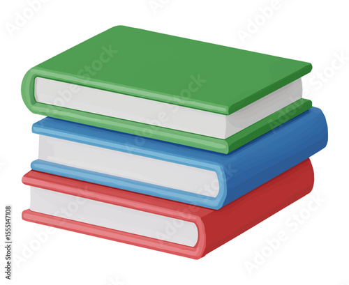 3D illustration of a stack of books in green, red and blue on a white isolated background. Vector graphics. EPS.
