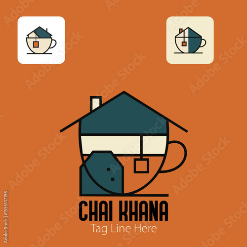 Chai Khana Cozy Home with Green Trees  Tea House Logo