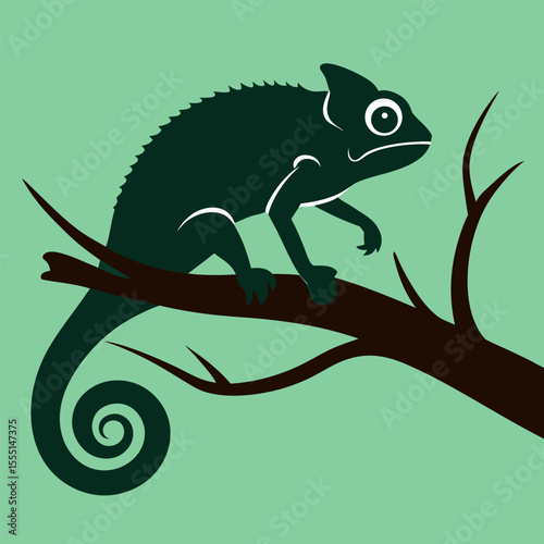 "Chameleon silhouette on a tree limb"

