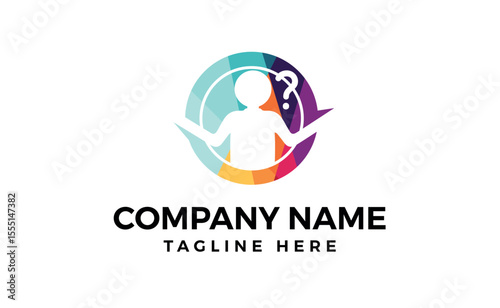 Logo with abstract human form with question