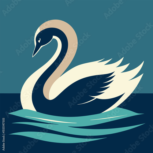 Swan silhouette gliding on water"
