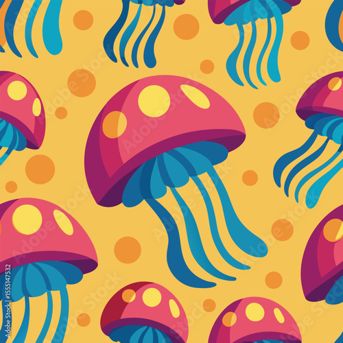 seamless pattern with mushrooms and leaves