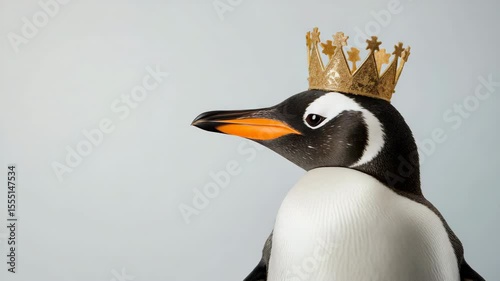 Regal penguin with golden crown displaying majestic charm in elegant movement sequence