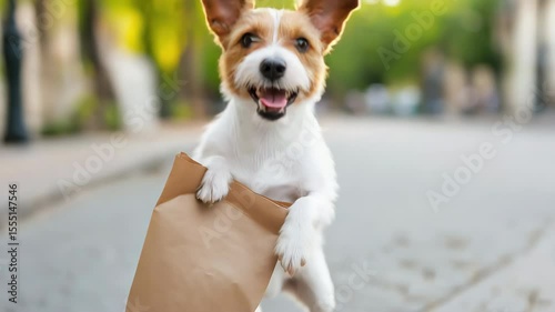 Energetic dog delivers mail with enthusiasm and joy in urban setting