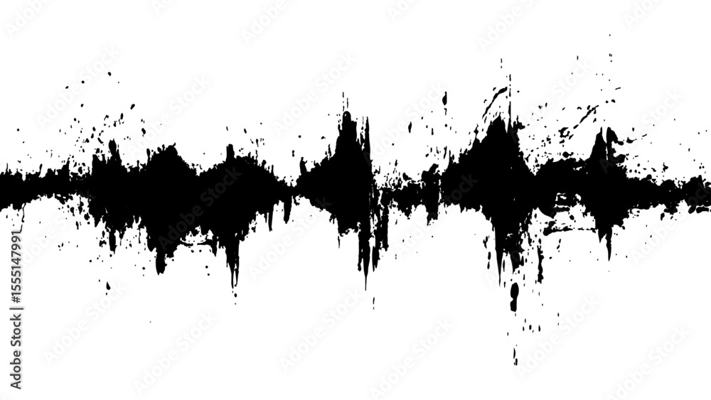 Fototapeta premium Vector brush grunge texture. Soundwave with ink splatter effect, black and white. Modern art projects, and creative backgrounds. 