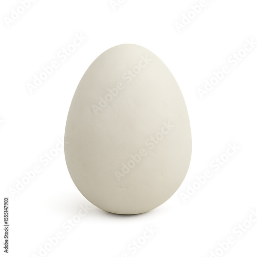 A single, pristine white chicken egg isolated on a pure white background.