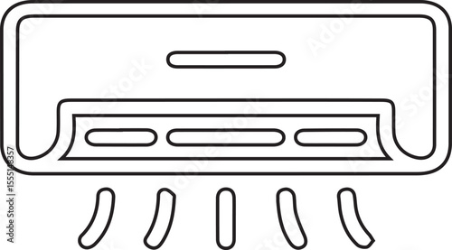 Vector illustration of an air conditioner with black editable stroke on transparent background ideal for HVAC visuals, cooling system designs, home appliance icons, and climate control graphics