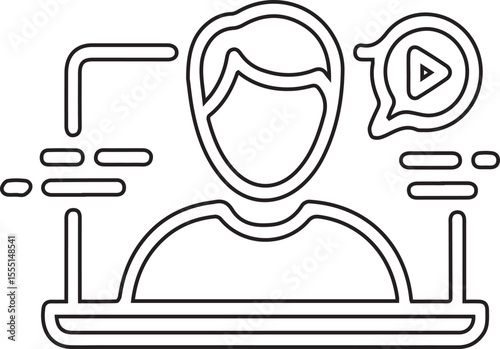 Vector illustration of a video conference setup with black editable stroke on transparent background ideal for remote work visuals, online meetings, virtual collaboration, and digital communication co