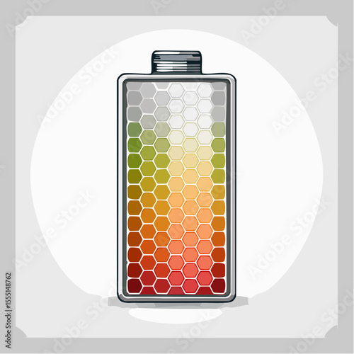 four-cell battery icon built from thin vertical stripes of hexagonal tiles in lime green and charcoal