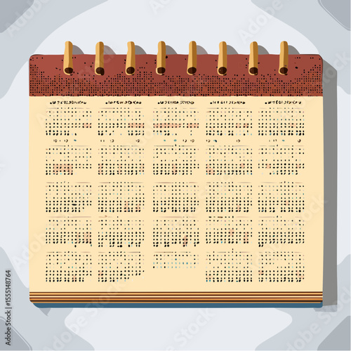 month-grid calendar silhouette composed of tiny diamond tiles in apricot, gunmetal, and ivory
