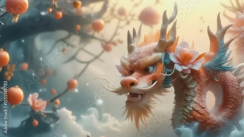 Ancient temples and red chinese lanterns, asian symbols, chinese tradition