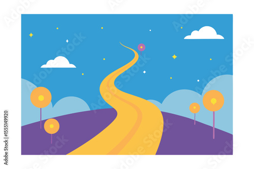 Winding Road to the Stars A Nighttime Journey Illustration
