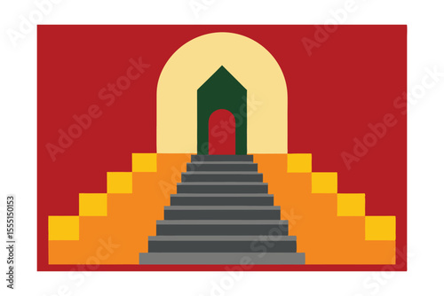 Abstract Architectural Steps Leading to Mysterious Doorway