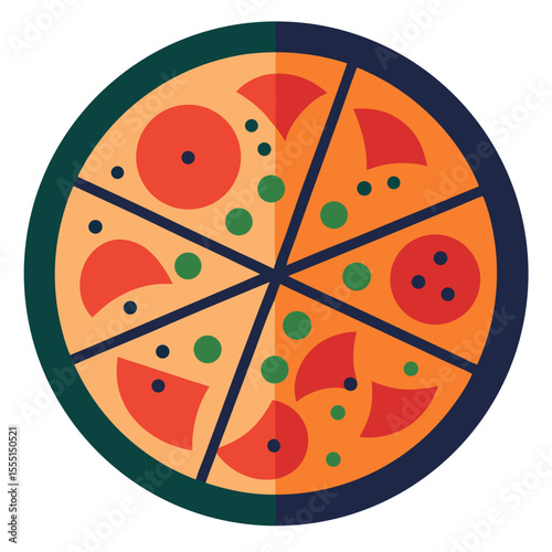 Vibrant Pizza Graphic Featuring Sliced Sections and Toppings