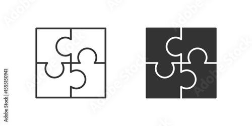 Teamwork Icon Set. A black icon of puzzle, representing cooperation.