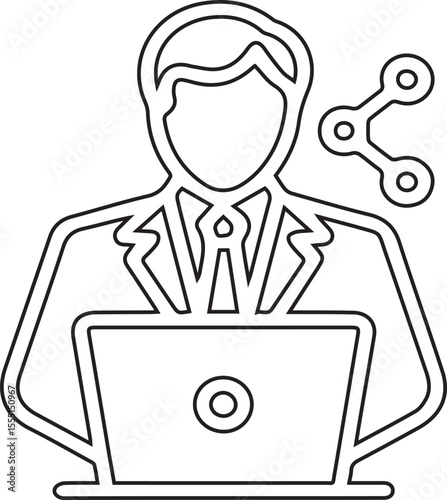 Vector illustration of an IT specialist with black editable stroke on transparent background ideal for tech support visuals, software development graphics, cybersecurity infographics, and IT service d