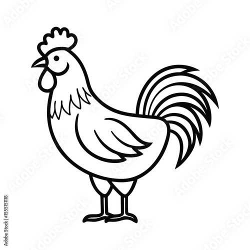White isolated cartoon farm bird illustration of a rooster, hen, and chick